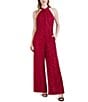 Color:Crimson - Image 1 - Lace Sequin Halter Neck Sleeveless Jumpsuit