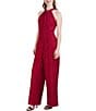 Color:Crimson - Image 4 - Lace Sequin Halter Neck Sleeveless Jumpsuit