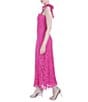 Color:Fuchsia - Image 3 - Lace Square Neck Sleeveless Tie Shoulder Midi Dress