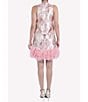Color:Pink Multi - Image 2 - Metallic Jacquard Floral Print Sleeveless Crew Neck Tulle Hem Embellished Shift Dress