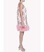 Color:Pink Multi - Image 3 - Metallic Jacquard Floral Print Sleeveless Crew Neck Tulle Hem Embellished Shift Dress