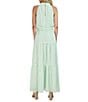 Color:Mint - Image 2 - Mock Halter Neck Sleeveless Blouson Dress