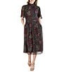 Color:Wine Multi - Image 1 - Floral Print Mock Neck Short Sleeve Cinched Waist Pocketed Midi Dress
