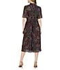 Color:Wine Multi - Image 2 - Floral Print Mock Neck Short Sleeve Cinched Waist Pocketed Midi Dress