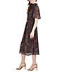 Color:Wine Multi - Image 3 - Floral Print Mock Neck Short Sleeve Cinched Waist Pocketed Midi Dress