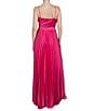 Color:Bright Rose - Image 2 - Pleated Satin Halter Neckline Sleeveless Gown