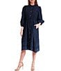Julia Jordan Poplin Button Front Long Sleeve Midi Dress With Lace Trim, Color:Navy - Image 1