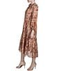 Color:Sand Multi - Image 3 - Printed Chiffon Mock Neck Long Puff Shoulder Sleeve Midi Dress