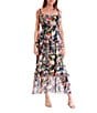 Julia Jordan Printed Chiffon Tie Shoulder Sleeveless Ruffle Tier A-Line Maxi Dress, Color:Navy Multi - Image 1