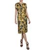 Color:Gold Multi - Image 1 - Printed Satin Cowl Neck Sleeveless Dress
