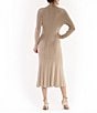 Julia Jordan Rib Knit Button Down Collar Long Sleeve Fit and Flare Midi Dress, Color:Sand - Image 2