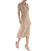 Julia Jordan Rib Knit Button Down Collar Long Sleeve Fit and Flare Midi Dress, Color:Sand - Image 1