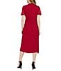 Color:Cranberry - Image 2 - Ruffled Mock Neck Short Puff Sleeve Tie Waist Midi Dress