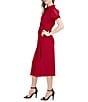 Color:Cranberry - Image 3 - Ruffled Mock Neck Short Puff Sleeve Tie Waist Midi Dress