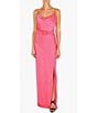 Color:Hot Pink - Image 1 - Satin Cowl Neckline Sleeveless Belted Dress