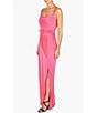 Color:Hot Pink - Image 3 - Satin Cowl Neckline Sleeveless Belted Dress
