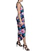 Color:Navy/Multi - Image 3 - Satin Floral Print Halter Neck Sleeveless Wrap Waist Dress