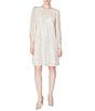 Color:Ivory/Silver - Image 1 - Sequin Crew Neck 3/4 Sleeve Shift Dress