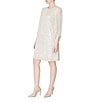 Color:Ivory/Silver - Image 3 - Sequin Crew Neck 3/4 Sleeve Shift Dress