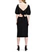 Color:Black - Image 2 - Short Puffed Sleeve Square Neck Side Cut-Out Sheath Midi Dress