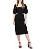 Julia Jordan Short Puffed Sleeve Square Neck Side Cut-Out Sheath Midi Dress - Image 1