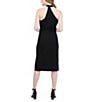 Color:Black - Image 2 - Sleeveless Asymmetric Halter Neck Crepe Midi Sheath Dress