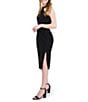 Color:Black - Image 3 - Sleeveless Asymmetric Halter Neck Crepe Midi Sheath Dress