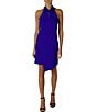 Color:Cobalt - Image 1 - Sleeveless Cowl Halter Neck Asymmetric Sheath Dress