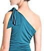 Color:Green - Image 4 - Stretch Bow Tie One Shoulder Ruched Sleeveless Dress