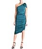 Color:Green - Image 1 - Stretch Bow Tie One Shoulder Ruched Sleeveless Dress