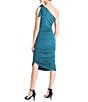 Color:Green - Image 2 - Stretch Bow Tie One Shoulder Ruched Sleeveless Dress