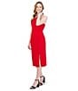 Color:Red - Image 3 - Stretch Crepe Halter Neck Sleeveless Sheath Midi Dress