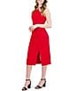 Color:Red - Image 4 - Stretch Crepe Halter Neck Sleeveless Sheath Midi Dress