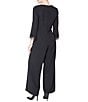 Color:Black - Image 2 - Stretch Crepe Sweetheart Neck 3/4 Sleeve Feather Trim Jumpsuit