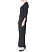 Color:Black - Image 3 - Stretch Crepe Sweetheart Neck 3/4 Sleeve Feather Trim Jumpsuit