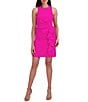 Color:Fuchsia - Image 1 - Stretch Crew Neck Sleeveless Cascading Ruffled Sheath Dress