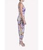 Color:Lavender Multi - Image 3 - Stretch Printed Sequin Mesh Twist Halter Neck Keyhole Back Sleeveless Faux Wrap Midi Dress