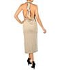 Color:Gold - Image 2 - Stretch Satin Jersey Knit Cowl Neckline Sleeveless Ruched Dress