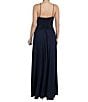 Color:Navy - Image 2 - Stretch Satin Jersey Knit Sweetheart Neck Sleeveless Front Twist Drape A-Line Maxi Dress