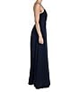 Color:Navy - Image 3 - Stretch Satin Jersey Knit Sweetheart Neck Sleeveless Front Twist Drape A-Line Maxi Dress