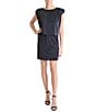 Color:Black - Image 1 - Stretch Satin Jewel Neckline Cap Sleeve Blouson Dress