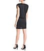 Color:Black - Image 2 - Stretch Satin Jewel Neckline Cap Sleeve Blouson Dress