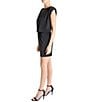 Color:Black - Image 3 - Stretch Satin Jewel Neckline Cap Sleeve Blouson Dress