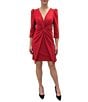 Color:Red - Image 1 - Stretch V-Neck 3/4 Sleeve Knot Waist Sheath Dress