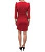 Color:Red - Image 2 - Stretch V-Neck 3/4 Sleeve Knot Waist Sheath Dress