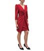 Color:Red - Image 3 - Stretch V-Neck 3/4 Sleeve Knot Waist Sheath Dress