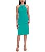 Color:Turquoise - Image 1 - Twist Halter Neck Sleeveless Stretch Crepe Sheath Midi Dress