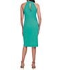 Color:Turquoise - Image 2 - Twist Halter Neck Sleeveless Stretch Crepe Sheath Dress