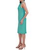 Color:Turquoise - Image 3 - Twist Halter Neck Sleeveless Stretch Crepe Sheath Midi Dress