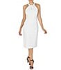 Color:Ivory - Image 1 - Twist Halter Neck Sleeveless Stretch Crepe Sheath Midi Dress